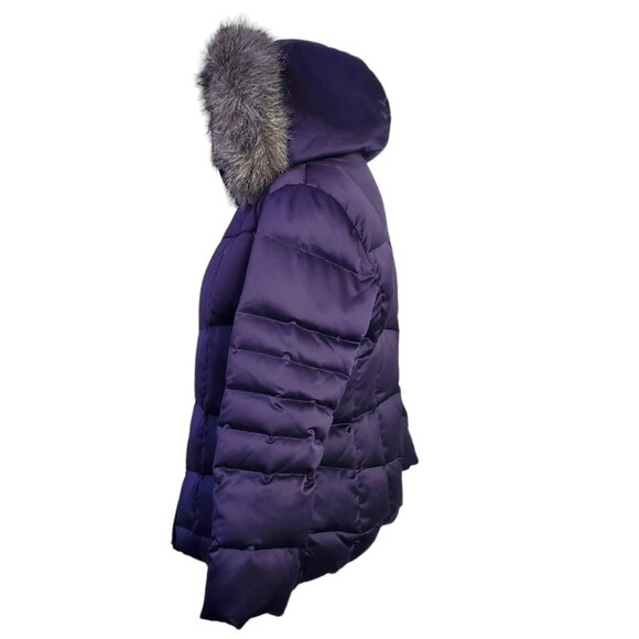 Calvin Klein Womens Down Puffer Coat L Purple Gray Faux Fur Trim Removable Hood - Picture 5 of 16